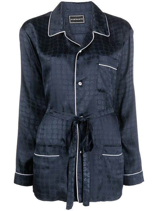 Circle-Motif Belted-Waist Shirt