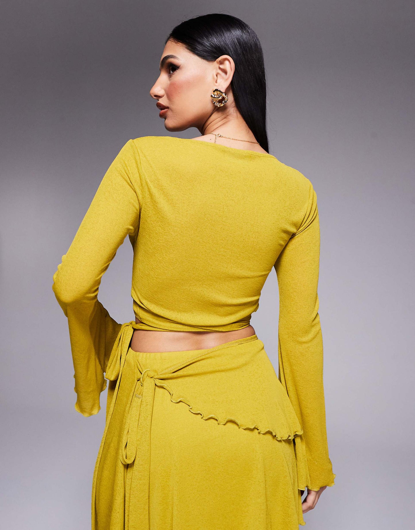 Co-Ord Angel Sleeve Mesh Wrap Front Top