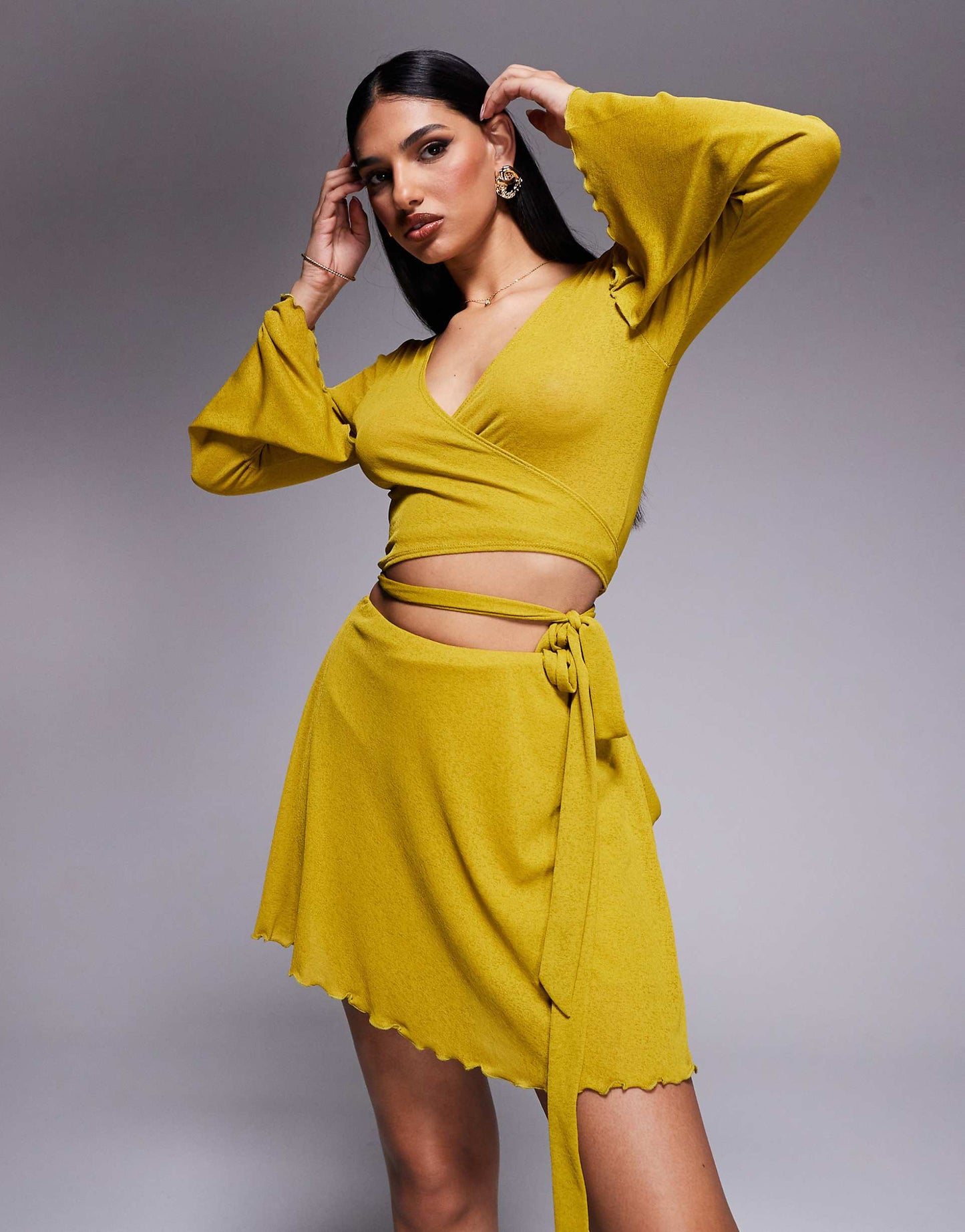 Co-Ord Ruffle Mesh Wrap Mini Skirt With Side Knot Detail