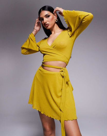 Co-Ord Ruffle Mesh Wrap Mini Skirt With Side Knot Detail
