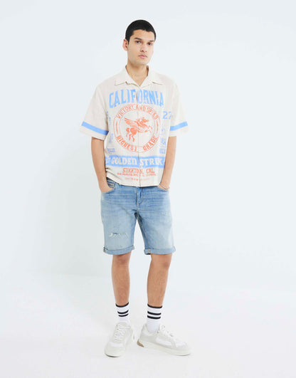 Slim Fit Ripped Denim Shorts