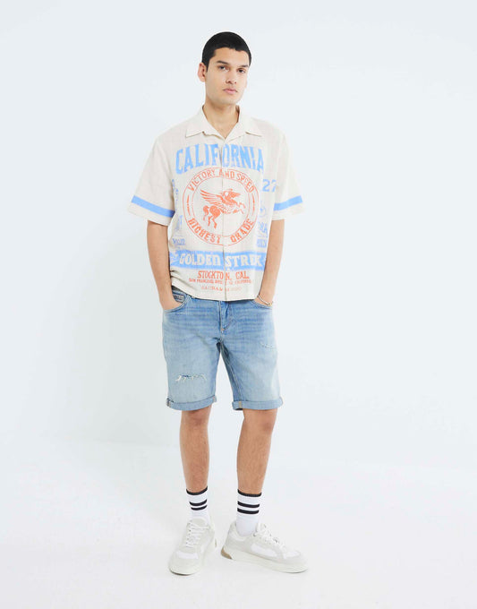 Slim Fit Ripped Denim Shorts