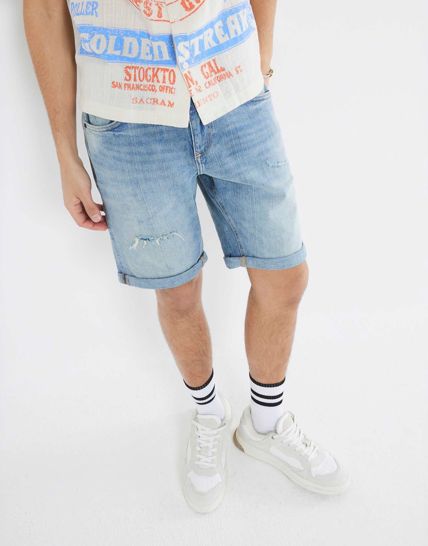Slim Fit Ripped Denim Shorts