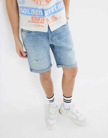 Slim Fit Ripped Denim Shorts