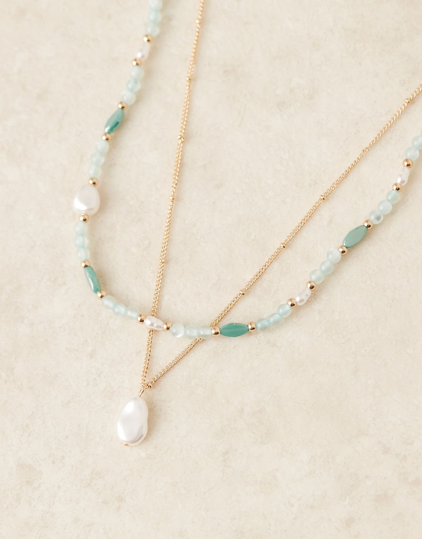 Curve Multi-Row Necklace With Beads And Faux Pearl Pendants