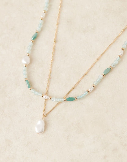 Curve Multi-Row Necklace With Beads And Faux Pearl Pendants