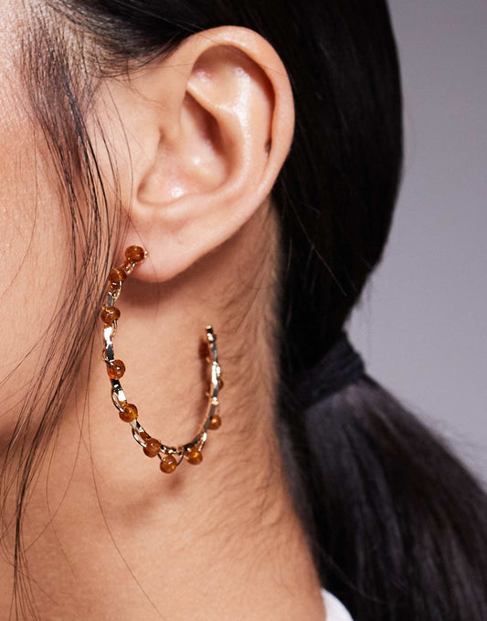 Hoop Earrings With Amber Faux Stone Chippings