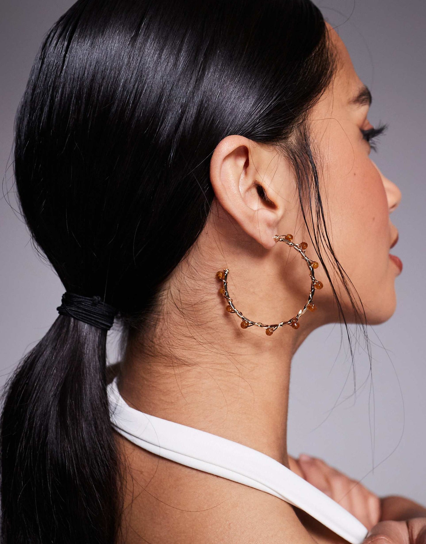 Hoop Earrings With Amber Faux Stone Chippings