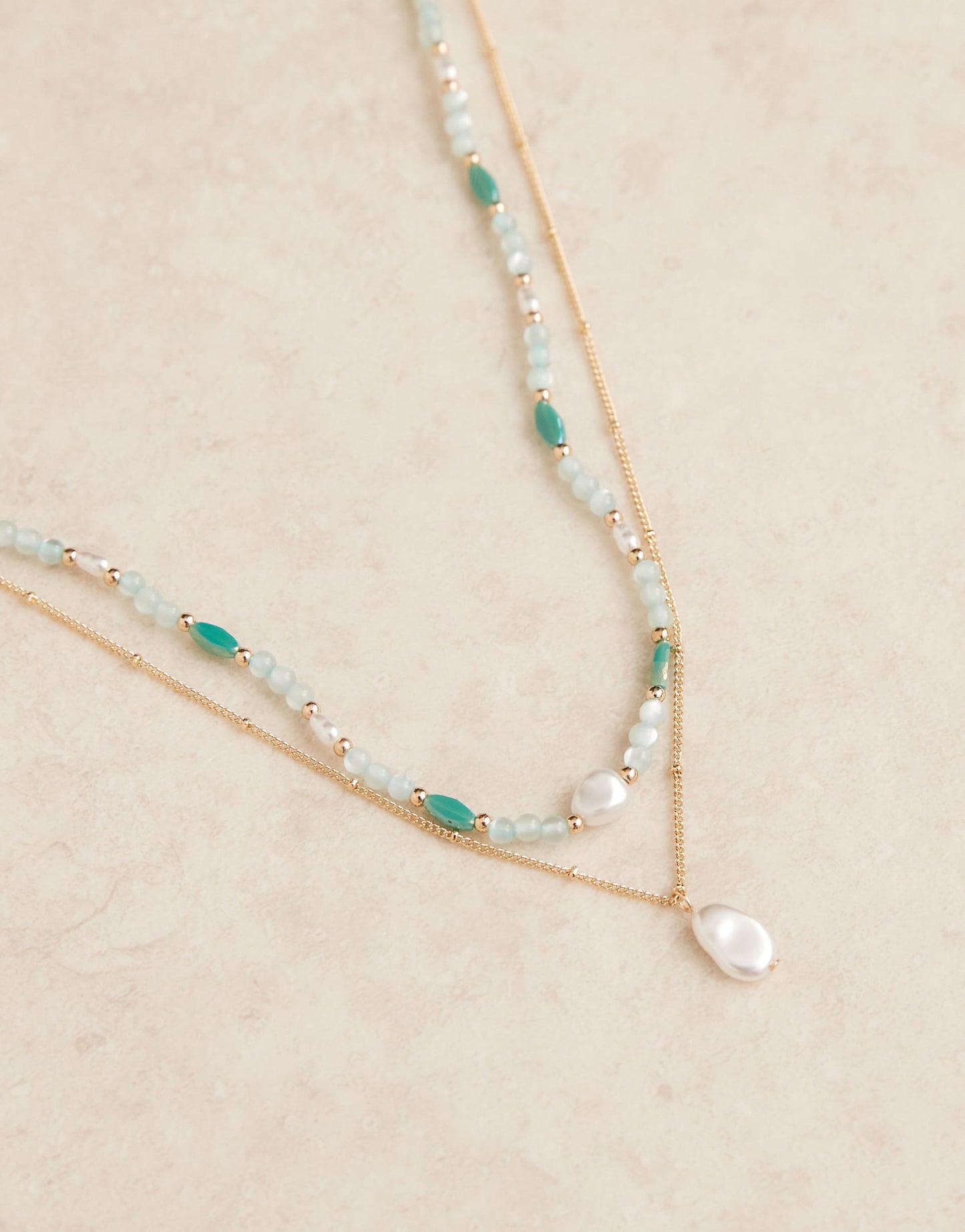 Multi-Row Necklace With Beads And Faux Pearl Pendants