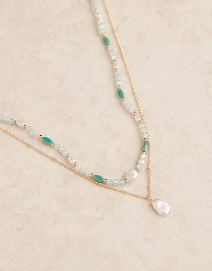 Multi-Row Necklace With Beads And Faux Pearl Pendants