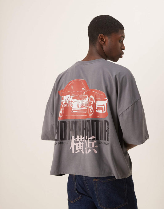 Oversize Drop Shoulder Boxy T-Shirt With Car Graphic