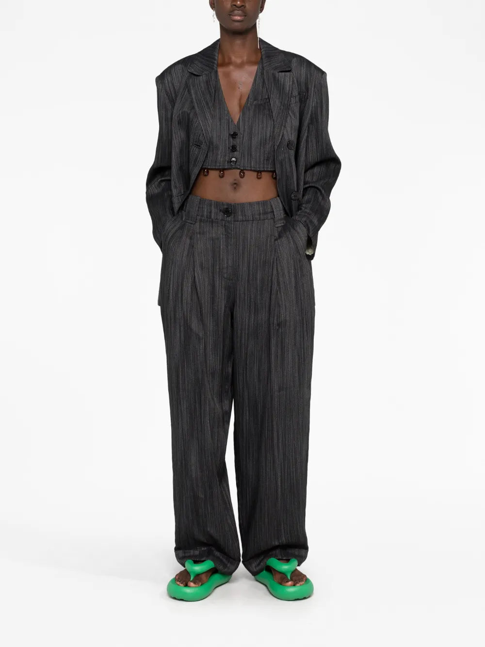 Bead-Embellished Striped Vest