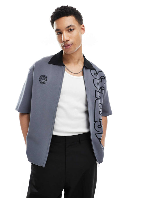 Zip Through Knitted Shirt With Print