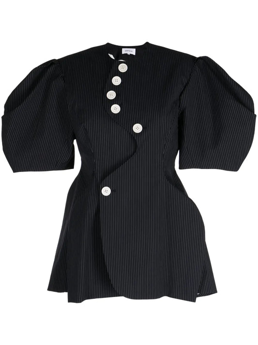 Pinstripe Short-Sleeve Blouse