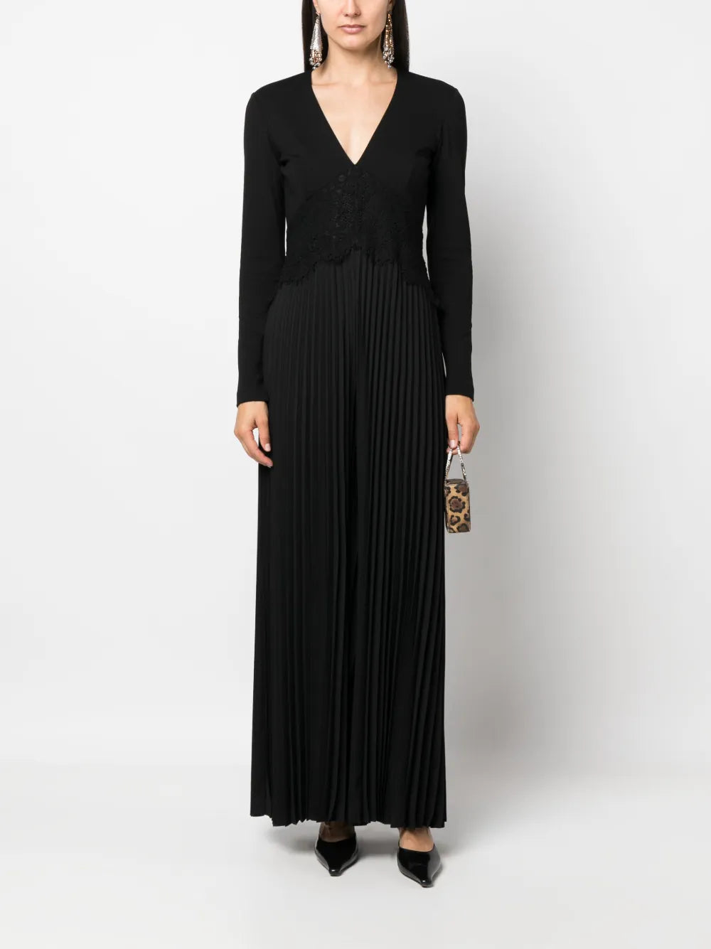 Lace-Panel Pleated Jumpsuit