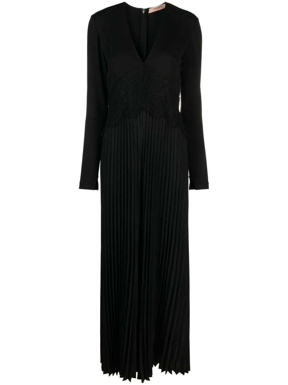 Lace-Panel Pleated Jumpsuit