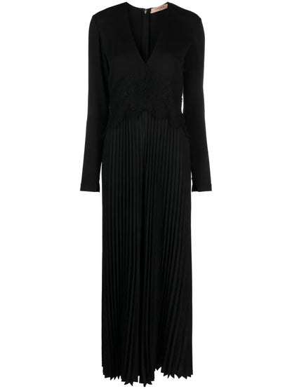 Lace-Panel Pleated Jumpsuit