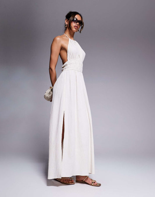 Halterneck Shirred Maxi Dress