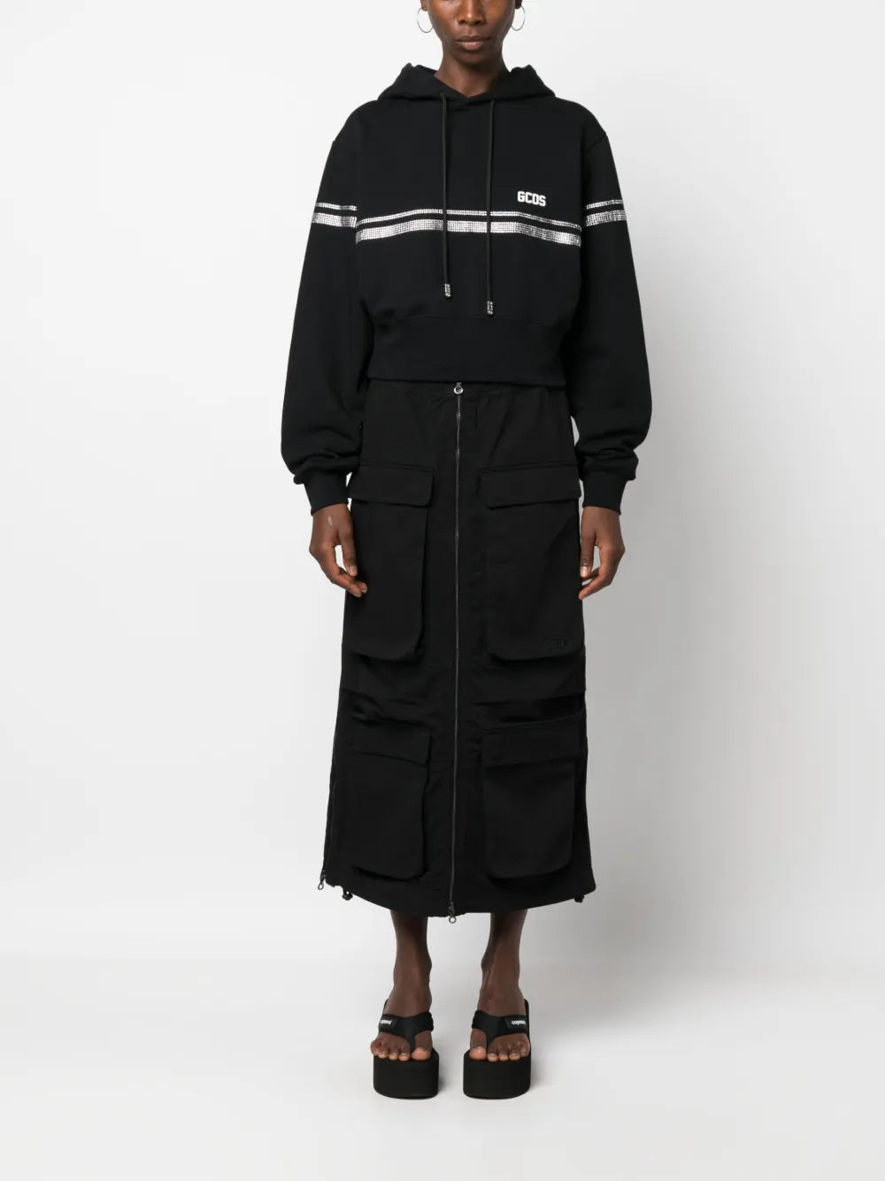 Crystal-Embellished Cropped Cotton Hoodie