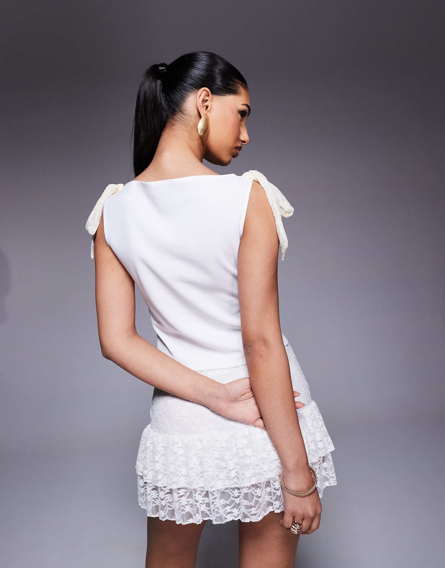 Lace Bow Straps Boat Neck Top