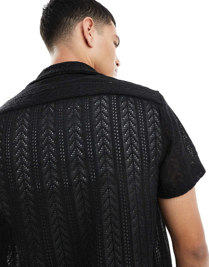 Open Knit Textured Short Sleeve Shirt
