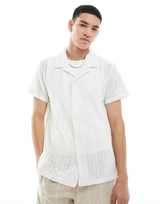 Open Knit Textured Short Sleeve Shirt