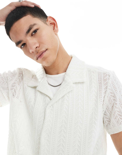 Open Knit Textured Short Sleeve Shirt