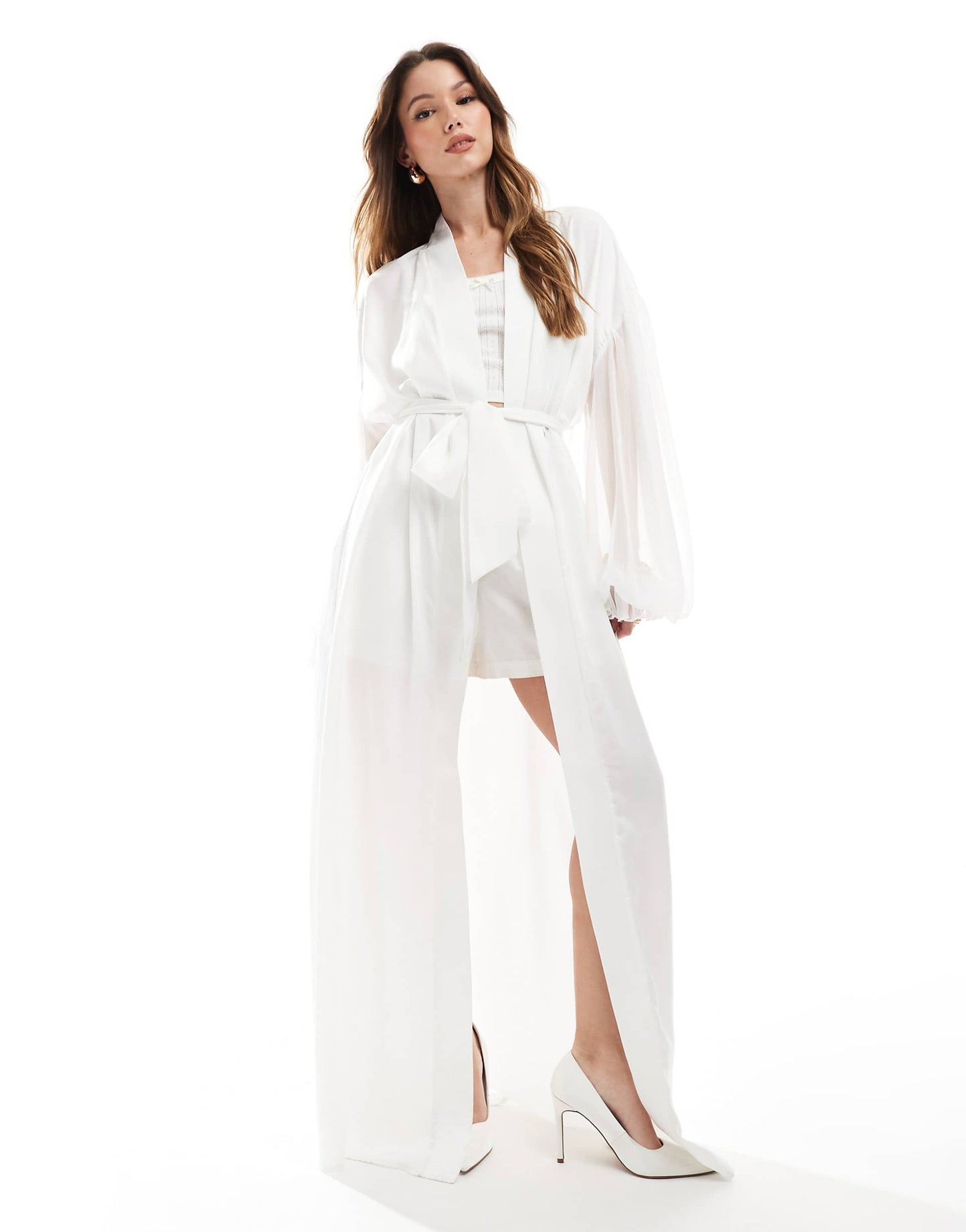 Bridal Chiffon Sleeve Satin Maxi Robe