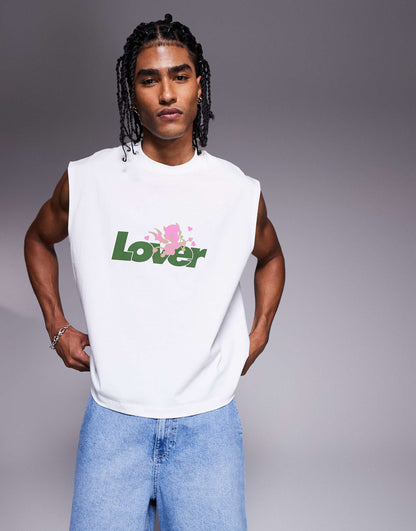 Boxy Oversized Tank With Text Graphic