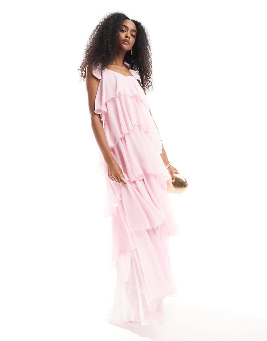 Tiered Maxi Dress With Tie Shoulder Detail