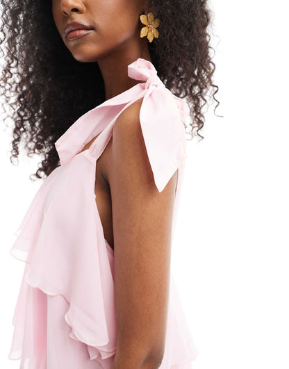 Tiered Maxi Dress With Tie Shoulder Detail