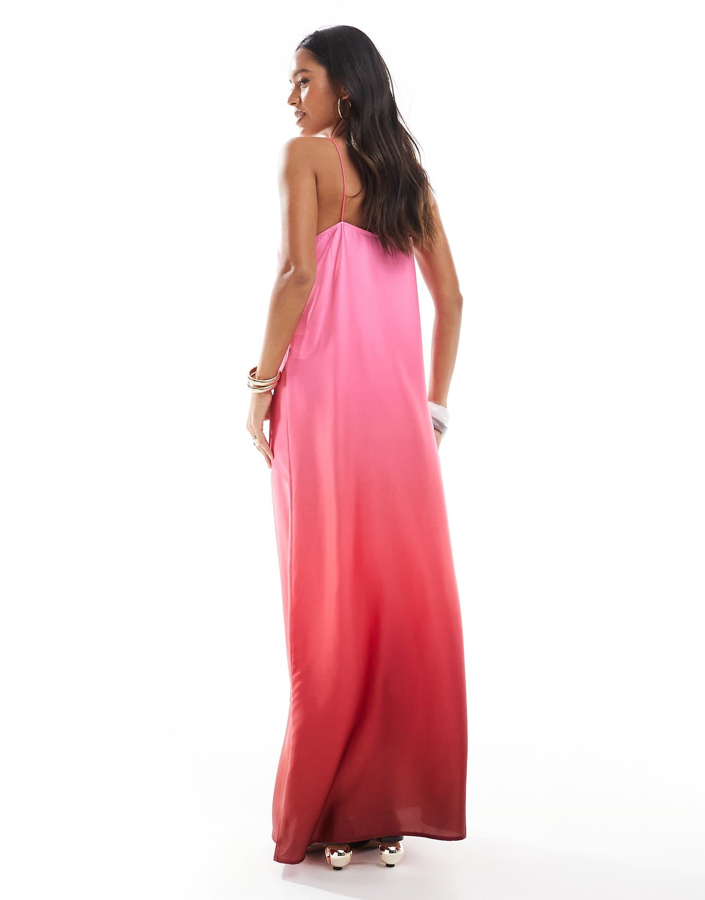 Square Neck Cami Satin Maxi Slip Dress