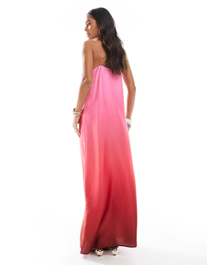 Square Neck Cami Satin Maxi Slip Dress