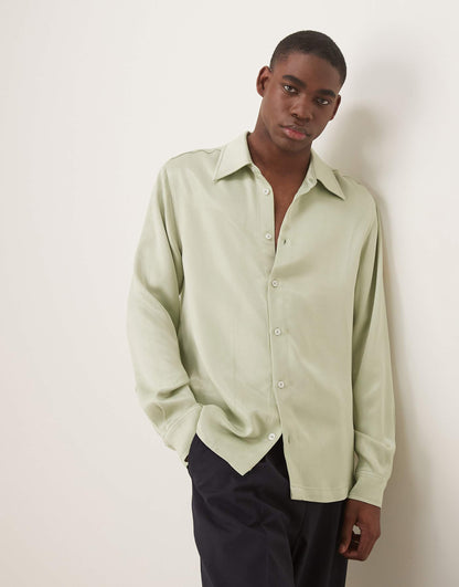 70S Collar Slim Fit Satin Shirt