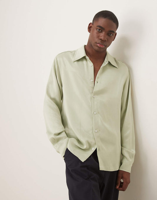 70S Collar Slim Fit Satin Shirt