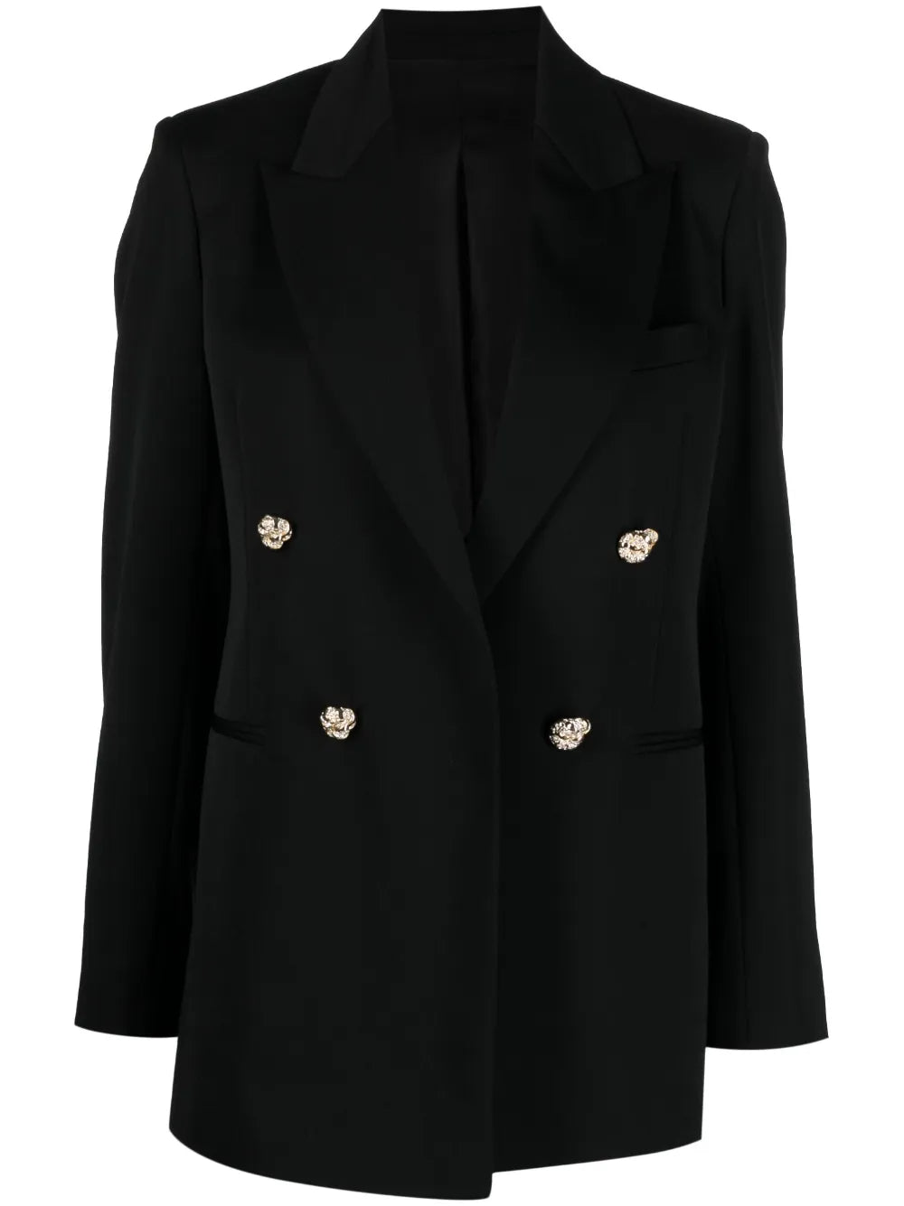 Jewel-Buttons Open-Front Blazer