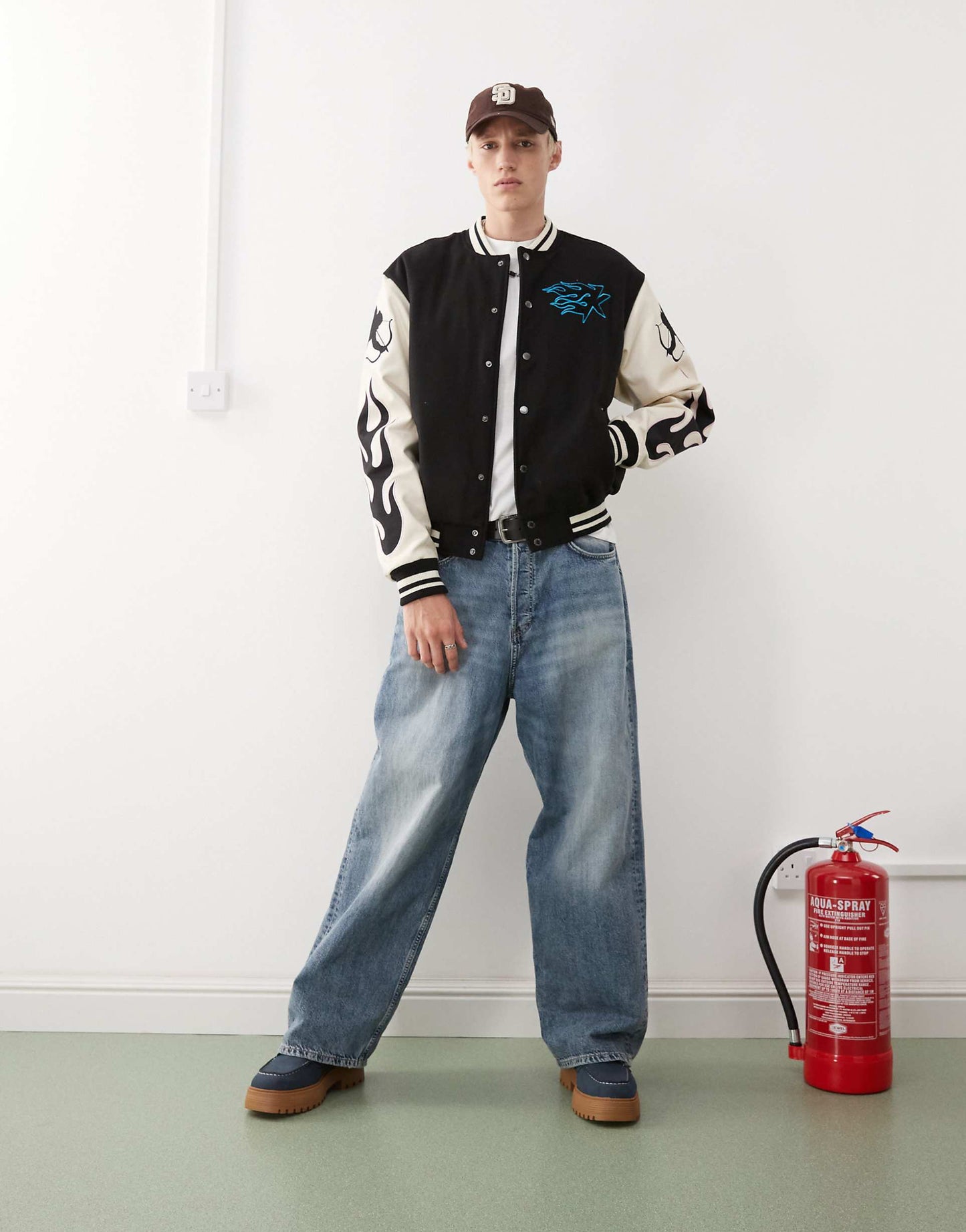 Amor Flames Graphic Logo Varsity Jacket With Back Print