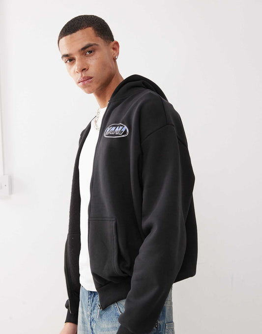 Signature Chrome Zip Through Logo Hoodie With Back Print