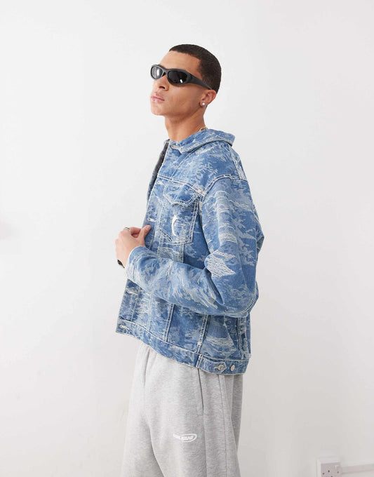 Og Distressed Camo Denim Jacket