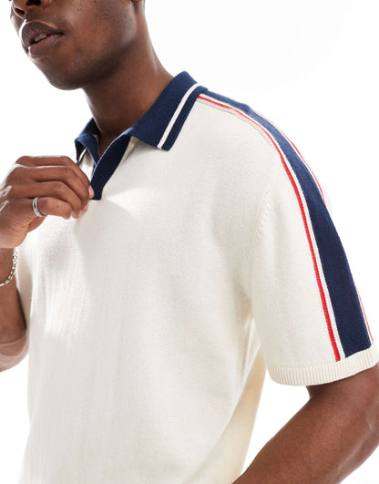Knitted Contrast Collar Preppy Polo Top
