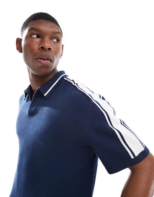 Knitted Contrast Collar Preppy Polo Top