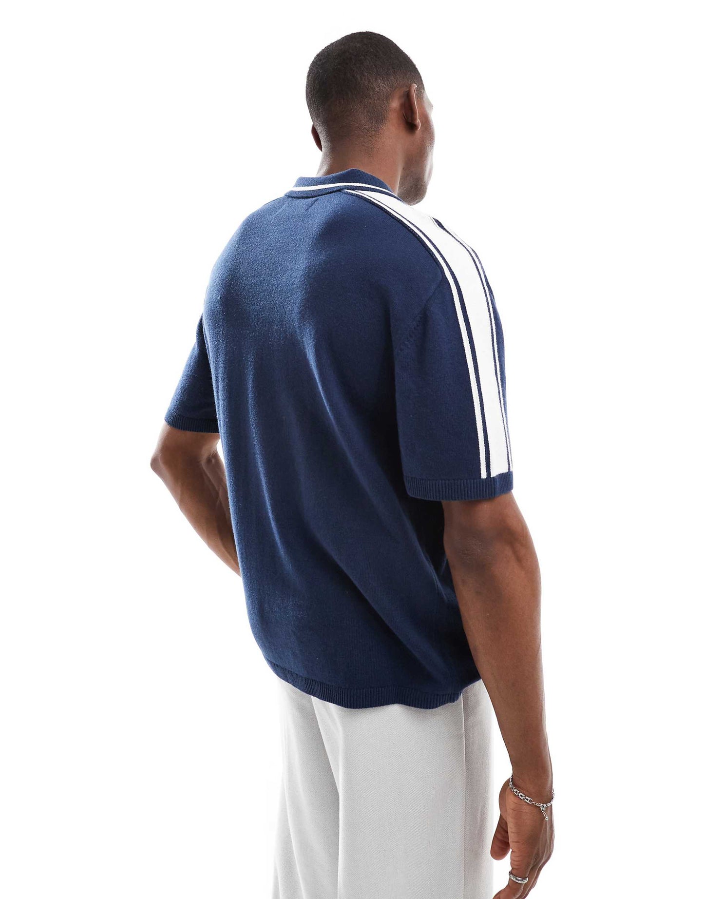 Knitted Contrast Collar Preppy Polo Top