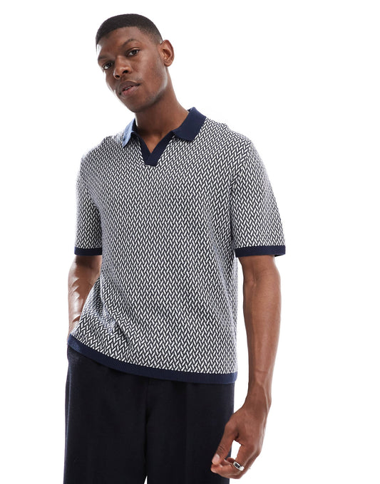 Knitted Contrast Collar Preppy Polo Top
