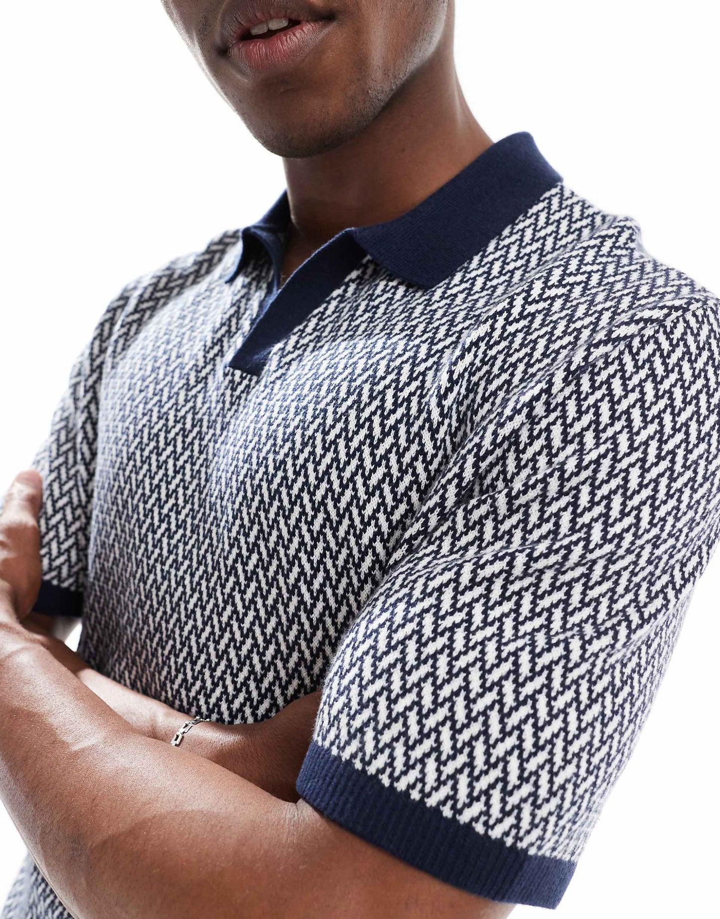 Knitted Contrast Collar Preppy Polo Top