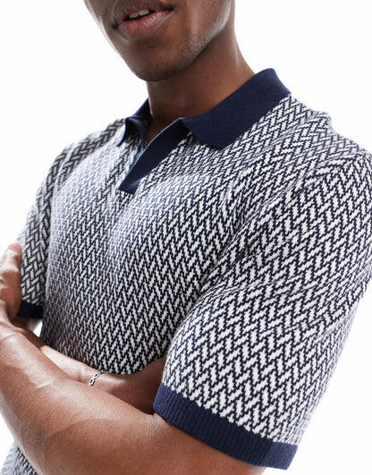 Knitted Contrast Collar Preppy Polo Top