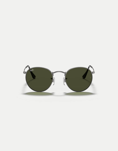 Round Metal Round Sunglasses With Green Lens