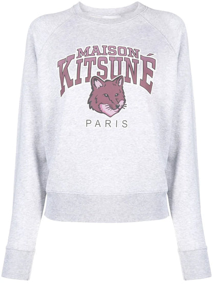 Fox-Motif Mélange-Effect Cotton Jumper