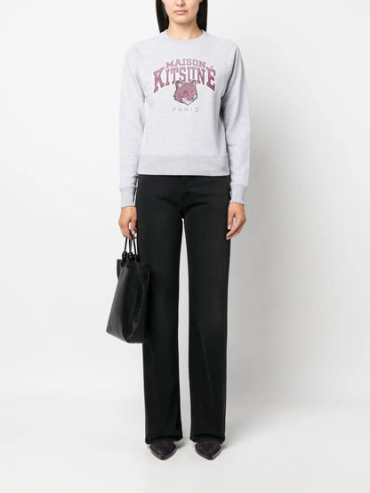 Fox-Motif Mélange-Effect Cotton Jumper