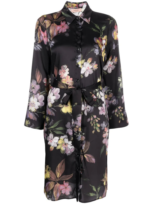 Floral-Print Belted Shirt Dress