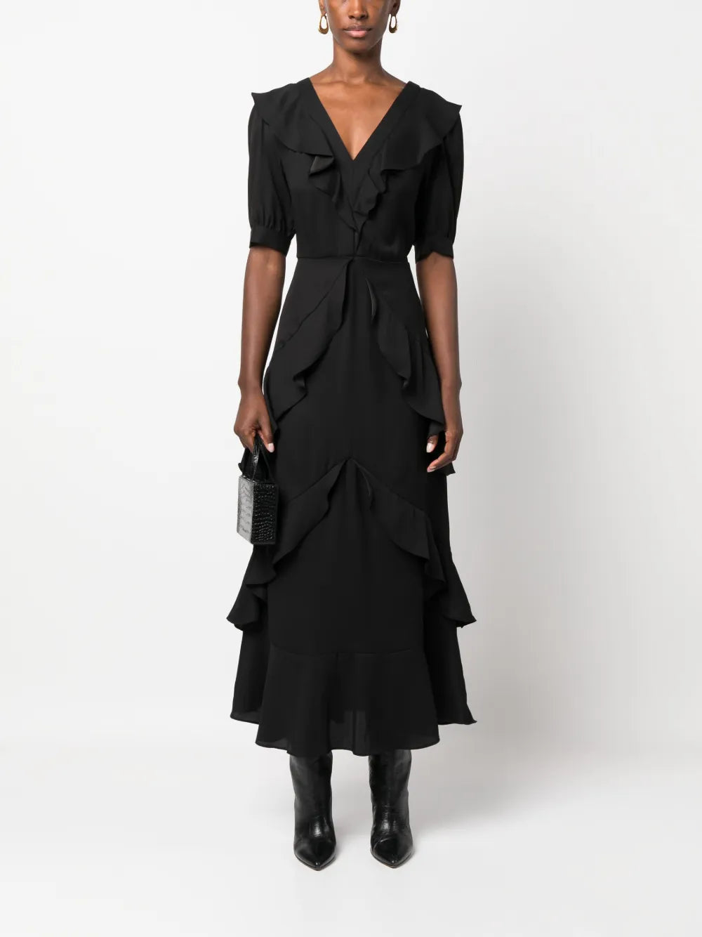 Ruffled Short-Sleeve Maxi Dress